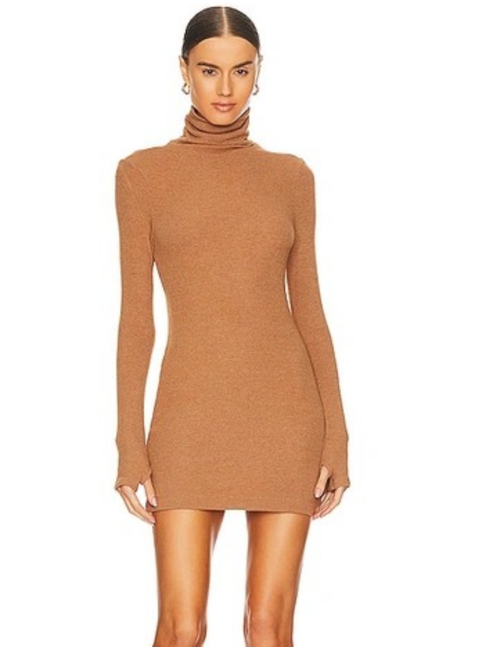 Enza Costa Turtleneck Funnel Neck Long Sleeve Top Thumbholes Cotton Cashmere M
